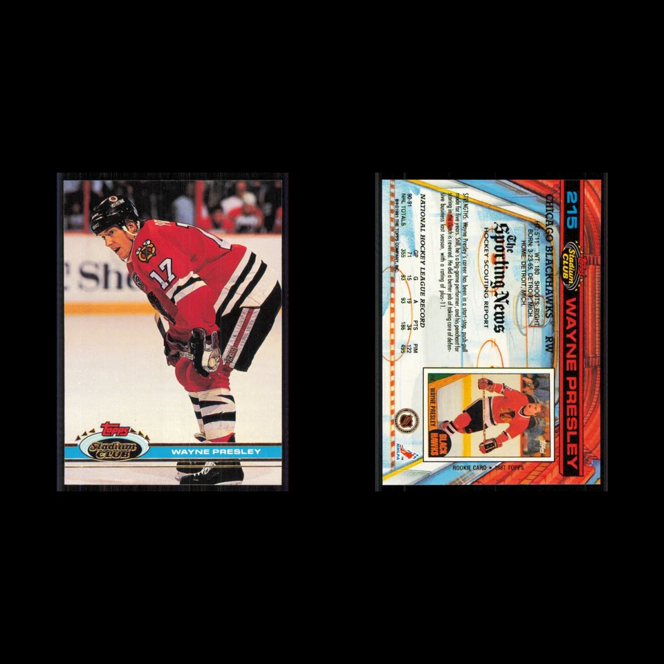 Wayne Presley #215 1991 Topps Stadium Club Chicago Blackhawks Hockey Card NHL NM - Image 3 of 3