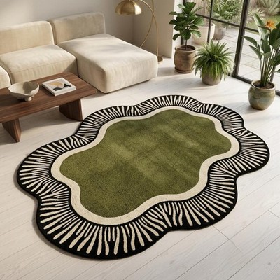 Hand Tufted Wool Area Rug, Organic Irregular Shape Luxury Living Room Carpet
