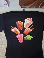 Dunkin' Donuts Black Employee Uniform T-Shirt With Drinks On Back Brand New MED