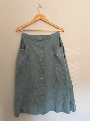Vintage 90s Country Collection Duck Egg Blue Button Front Midi Skirt UK 10