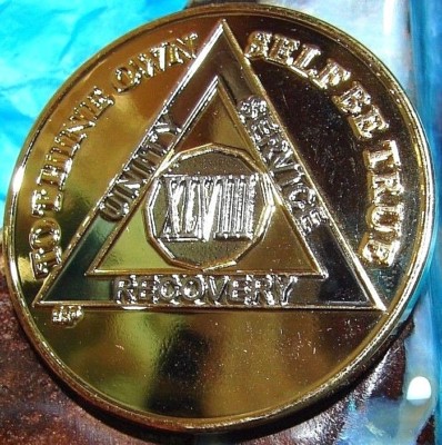Gold Bi Plated Alcoholics Anonymous AA 48 Year Medallion Coin Chip ...
