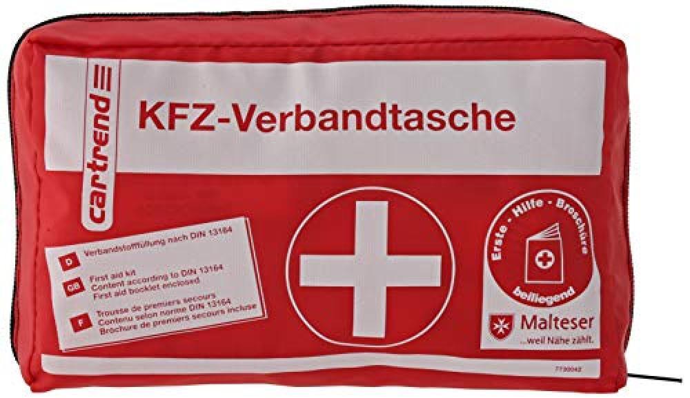 Cartrend 7730042 kit di primo soccorso rosso, DIN 13164, con misure di emergenza