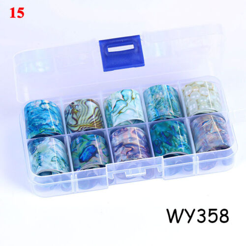 10 rotoli adesivo lamina trasferimento nail art olografico fiore stellato AB involucri di carta - Foto 27 di 41
