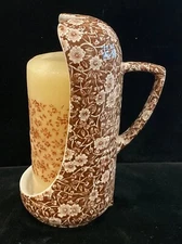 RARE Crownford Brown Calico Standing Candle Holder w Handle and Matching Candle