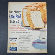 1953 Pillsbury Angel Food Cake Mix Vintage Print Ad Kitchen Food Dessert