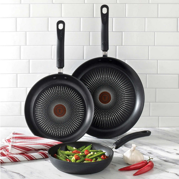 T-Fal C547S3CT Durable Titanium Nonstick Thermo-Spot Heat Indicator Fry Pan 3 pc