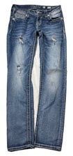 Miss Me Straight Leg Distressed Blue Jeans Women's Size 26X31