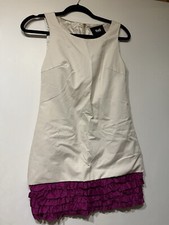 Dolce & Gabana Cream Silk Mini Dress Bottom Fushia Ruffles Gold Zipper  XS 36