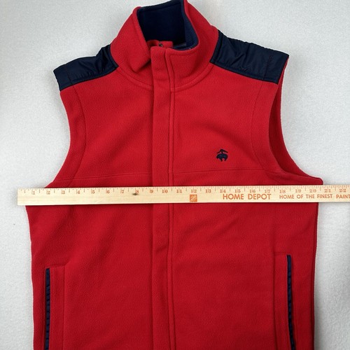 Brooks Brothers Full Zip Fleece Vest Polyester Red Navy Blue Trim Men's Size S - Picture 5 of 6