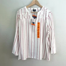 NEW Splendid Womens Plus XXL White Red Striped Blouse Rayon Linen Top Shirt
