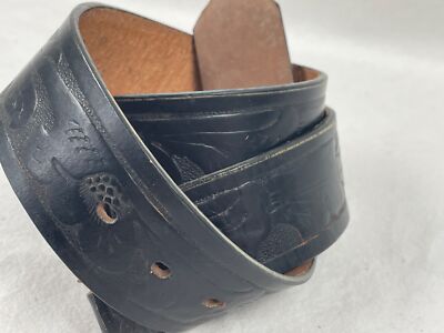 VTG NEW Boys Mens 30 Tooled Black Leather Cowboy Western Prairie Belt