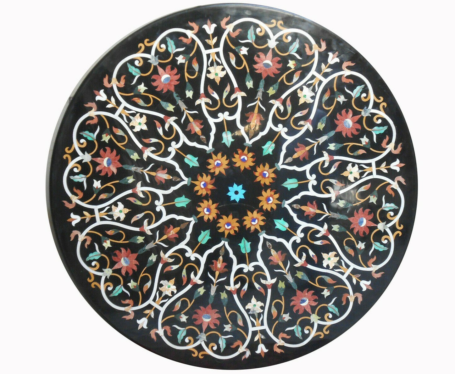 48-Inch Handcrafted Marble Coffee Table with Pietra Dura Inlay Marquetry Art