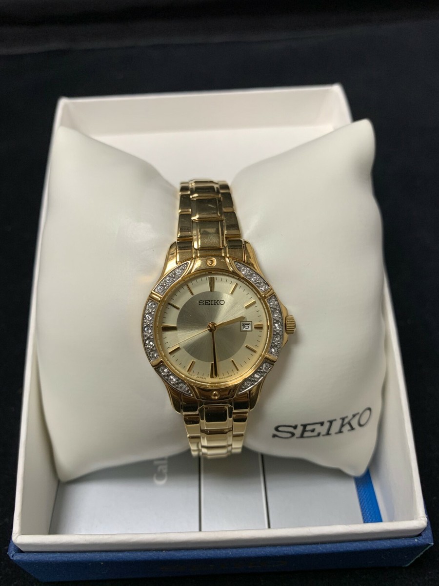 Seiko SUR874 Women's Dress Gold-Tone Swarovski Crystals Stainless