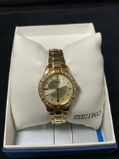 Seiko SUR874 Women's Dress Gold-Tone Swarovski Crystals Stainless Steel Watch