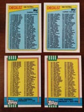 4 Card Lot of 1988 & 1990 Topps Football Card Checklists ( Unmarked )