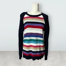 Chaps Raglan Sweater Large Colorful Striped Cotton Blend Casual Mid-Weight Knit