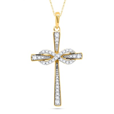 Certified 0.27 CT Natural I2-H Diamond Cross Pendant 14K Yellow Gold 18'' Chain