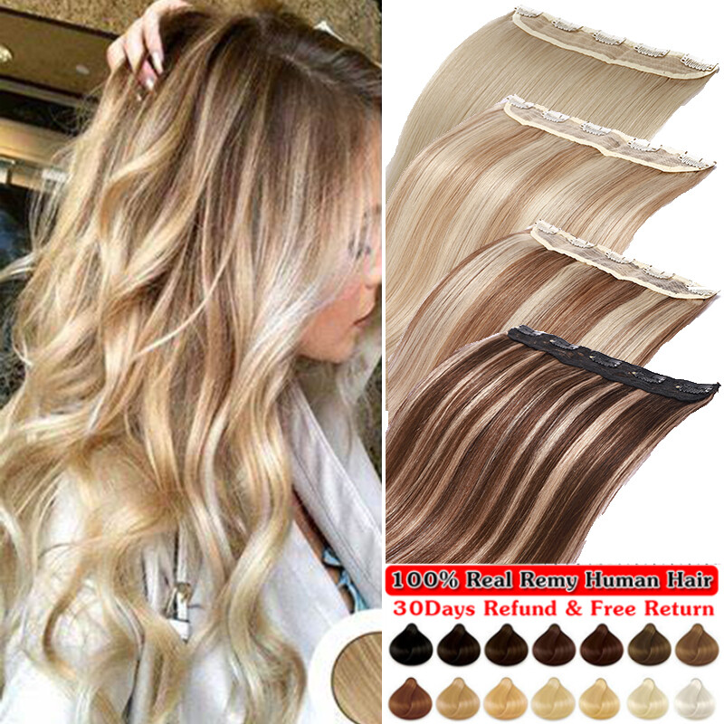 One Piece Clip In 100% Real Remy Human Hair Extensions Half Head