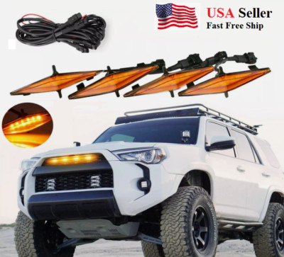4x Raptor Style Smoked Amber LED Grille Lights For 14-23 Toyota 4Runner TRD Pro