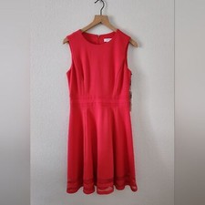 Calvin Klein Women's  Illusion-Trim Fit & Flare Orange Career Dress Size 10 NEW