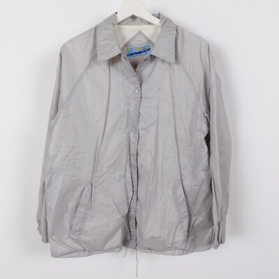 Vintage 80s Varsity Nylon Snap Jacket Windbreaker Size Large Gray Cotton Lined