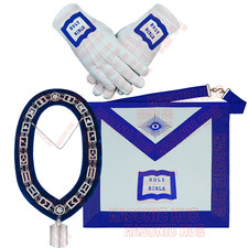 Masonic CHAPLAIN Apron With Chain Collar  Gloves - Blue Lodge Officer Regalia