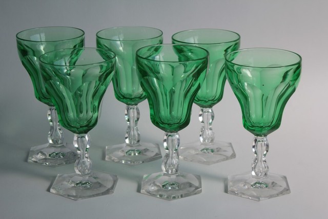 VAL SAINT LAMBERT 6 Verres cristal vert ouraline Lalaing (59837) VAL SAINT LAMBERT 6 Verres cristal vert ouraline Lalaing (59837)