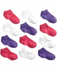 Jefferies Socks Girls Low Cut Solid White Pink Purple Liner Cotton Ankle 12 Pack