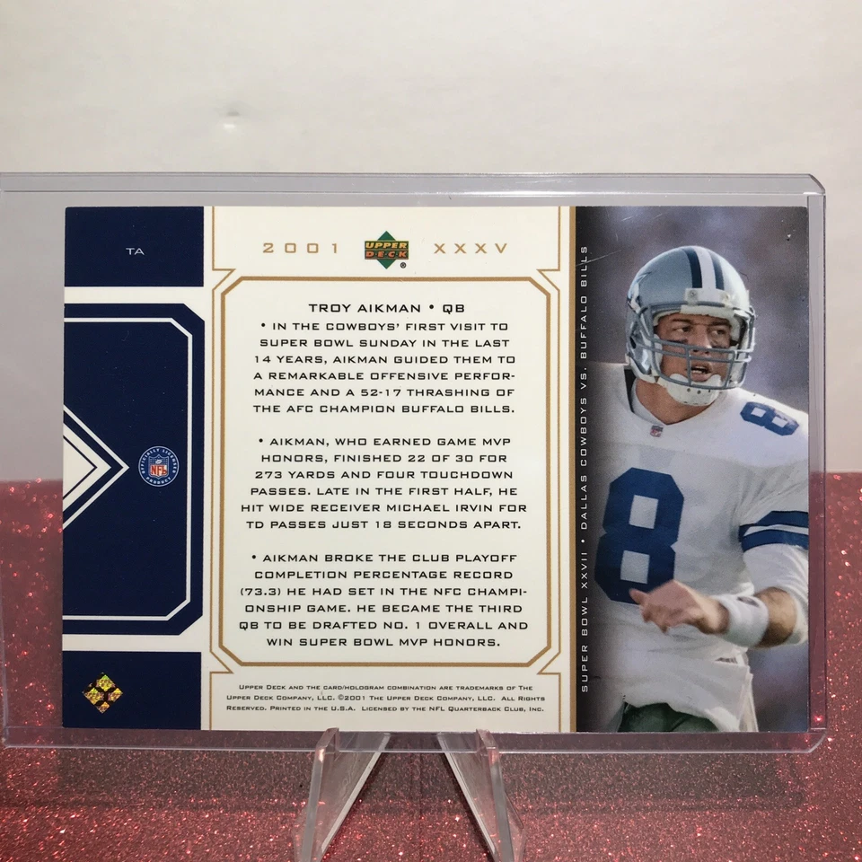 Tarjeta Jumbo 2001 Upper Deck Special Moments Super Bowl XXV #1243/2001 Troy Aikman Foto 2 de 2
