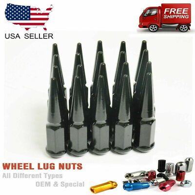 20PC BLACK 4.5'' SPIKE LUG NUTS 12X1.25 + KEY (FIT: NISSA INFINITI SUBARU)