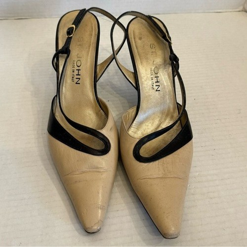 Vintage St. John Slingback Pointed Toe Pumps Heel Shoes Sz 7.5 Old Money Classic