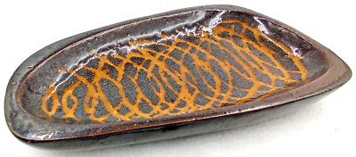 Brown Glazed Pottery Clay Tray Dish Sculpted Swirl Handmade Art Rustic 8.75''L