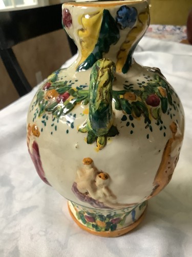 Antique Hand Painted Capodimonte Double Handled Vase Signed - Picture 6 of 8