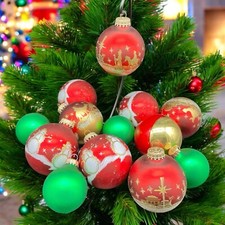 13 Vintage Glass Christmas Ornaments Red Green Gold 2 " Balls Decorations