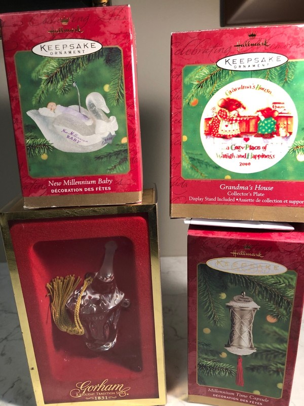 NEW Lot 4 Hallmark Christmas Ornaments 2000 Y2K, New Baby, Plate, Time Capsule