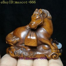 Chinese boxwood hand carved fund sources horse statue netsuke Decoration Gift