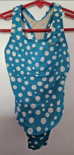 * SPEEDO Blue Polka Dot Racer Back One Piece Bathing Suit Girls Size 4 - Picture 2 of 4