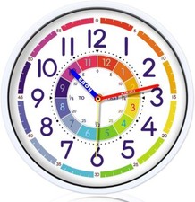 Time Teaching Clock 12 Inch Silent Wall Clock for Kids Learning Time, Silent ...