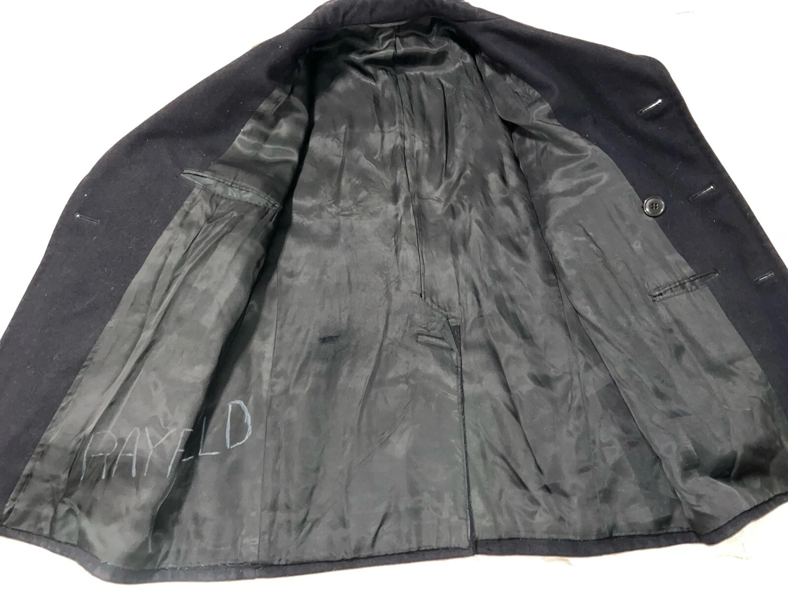 Vtg 1974 US Navy Peacoat 40R Black Melton Wool Pewter Buttons USN 70s Overcoat image 5