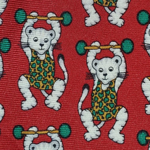 PAOLO GUCCI ~ CRAVATTA ABITO DI SETA DA UOMO ~ LEOPARDI SOLLEVAMENTO PESI ~ VERDE E ROSSO ~ 57"