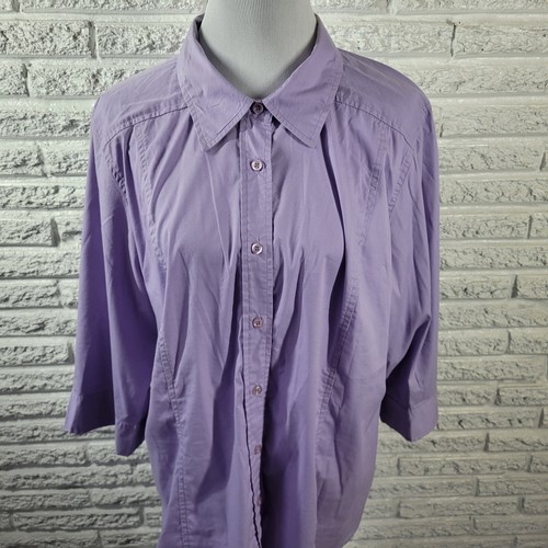 Avenue Womens Top 22 24 3/4 Sleeve Lavender Lightweight Classic Fit Button Up - Picture 3 of 7