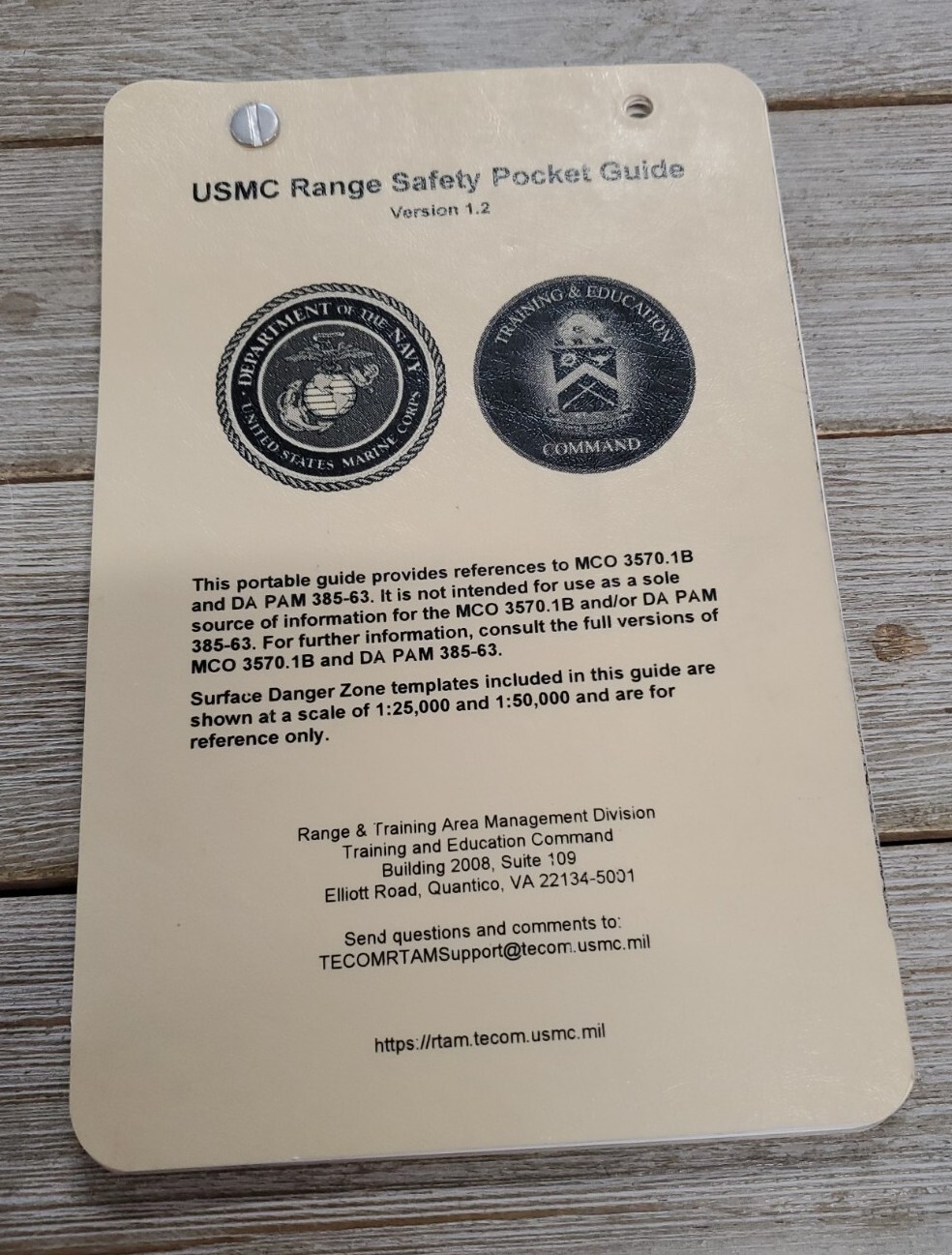USMC Marine Corps Range Safety Pocket Guide Version 1.2 Portable Guide