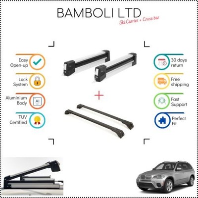 Bamboli 19'' Skiträger & Schwarz Querträger Set für BMW X5 2007 - 2013 4-tlg.