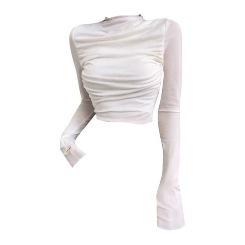 Long Sleeve Womens Basic Crop Tops Featuring a Stylish Half Turtleneck - Picture 5 of 32