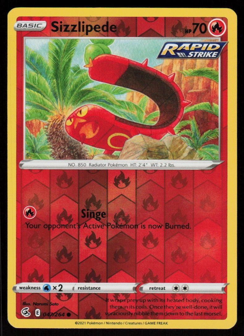 Sizzlipede 047/264 Common Fusion Strike Pokemon Reverse Holo Near Mint