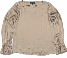 Banana Republic Women's Size S Gray Satin Round Neck Ruffle Cuff Blouse. F28