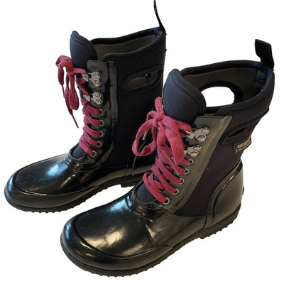 Womens Bogs Size 6 Black Sidney Lace Boots Handles Waterproof Neo Tech Excellent