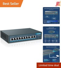 8 Port PoE Switch with 2 Gigabit Uplink 120W Metal Fanless Unmanaged