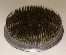 Vintage Flower Frog Green Heavy Metal 4" Round Pin Spike Rustic