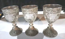 Corbell & Co Cordial Goblets Silver Plated Set Of 3 Gothic Medieval 5" Tall 
